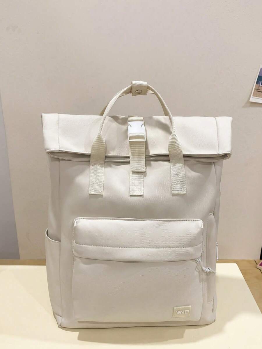 Women's Functional Single-Color Backpack, Suitable For Work And Travel, Minimalist Everyday Functional Backpack For Women, Minimalist Black Sports Backpack For - Beige - View 1