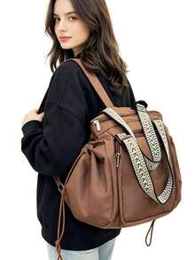 1 pieza Bolso multiusos para mamá, bolso tote de gran capacidad y mochila, estilo unisex, adecuado para uso diario, compras y viajes, Nota: El color de la correa del hombro es aleatorio - Café integral - Ver 8