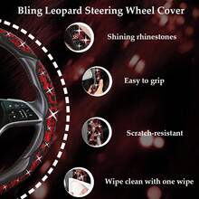 2pcs/3pcs Car Steering Wheel Accessories, Car Interior Decor, Cute Premium Interior Crystal Rhinestone & Leopard Print Unique Pattern, All-Season Universal Car Interior Kit, Women's Car Accessories, Women's Car Tools, Essential Car Tools - Crystal Sparkling Diamond Leopard Print Pattern - View 3