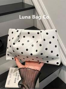 Women's New Black & White Polka Dot Design Personalized Storage Bag, Minimalist Fashion Versatile Clutch For Shopping And Commuting - White - View 2