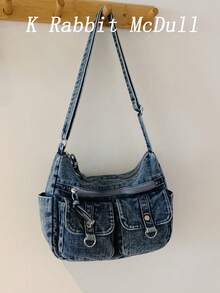New Chic Casual Shoulder Bag Made Of Soft, Multi-Layered Denim With Multiple Pockets, Versatile, Suitable For Work, Shopping And Travel. - Multicolor - View 1