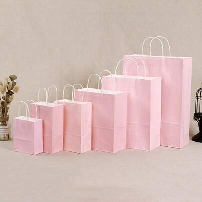 En Stock Bolsas de Papel Kraft Rosa Lindas, Adecuadas para Empaque de Regalos, Bolsas de Mano, Bolsas de Papel para Ropa con Logo Impreso, Bolsas de Regalo para Compras.