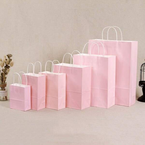 In Stock Cute Pink Kraft Paper Bags, Suitable For Gift Packaging, Tote Bags, Logo Printed Clothing Paper Bags, Shopping Gift Bags.