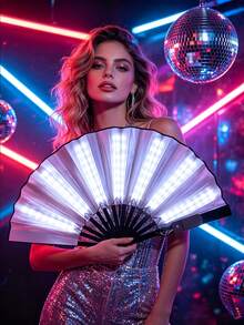 Abanico de mano plegable con luz LED multicolor, abanico brillante que cambia de color, accesorio de estilo hada dulce y punk callejero, adecuado para carnaval, cosplay, Halloween, festival de música, fiesta de boda, fotografía de escenario y danza tradicional - ventilador de luz LED - Ver 12