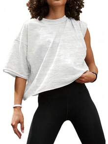 Camisetas Cortas de Manga Corta para Mujer, Estilo Casual, Básicas, de Algodón, para Yoga, Running y Deportes - Verde militar - Ver 11