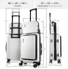 de 22 pulgadas (22x14x9), aprobada por aerolíneas, maleta de mano con ruedas, equipaje de mano de carcasa rígida, maleta pequeña azul marino, equipaje de mano rígido con bolsa de cosméticos. - Blanco - Ver 3