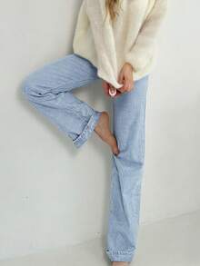 Women's Mid-Rise Loose Wide-Leg Jeans, Y2K Style Casual Loose Solid Color Jeans, Suitable For Street And Daily Wear Spring - Light Wash - View 5