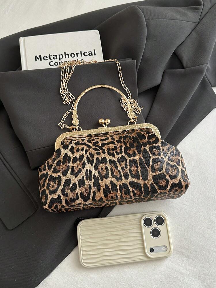 Leopard Print Fashion Clasp Women's Handbag, Elegant Tote Bag For Party And Shopping, Random Pattern Placement - Brown - View 8