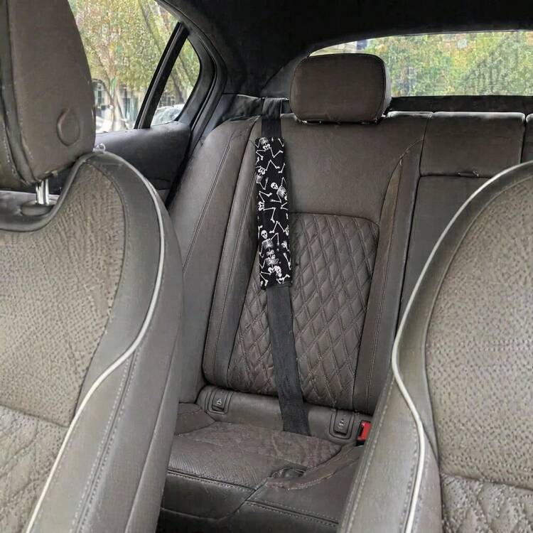 2件組舞蹈骷髏印花汽車安全帶肩墊，萬聖節主題，柔軟材質，汽車安全帶套，通用汽車內飾裝飾配件 - A - 查看 10