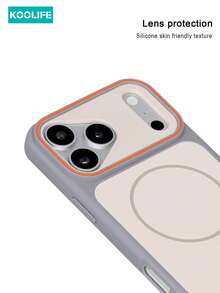 KOOLIFE Light Gray & Beige Dual-Tone MagSafe Phone Case, Matte Skin-Friendly TPU+PC Hybrid Material, Camera Frame With Orange Accents, Minimalist Pure Design, Fashion Neutral Style, Full Coverage, Raised Camera Protection, Suitable For Holiday Use, For IPhone 18 Pro/18 Pro Max/17/17 Pro/17 Pro Max/16/15/14/13/12/11 - Grey - View 4