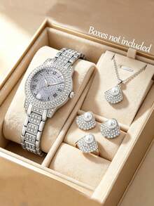 1pc/5pcs Set Fashion Quartz Watch With Exquisite Jewelry Set, Jewelry Set Includes Necklace, Ring, Earrings, Elegant And Fashionable, Suitable For Holiday Parties And Other Occasions, Perfect Gift Choice - Multicolor - View 4