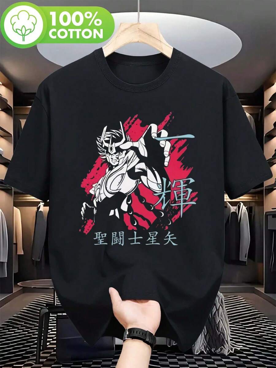 Envío Local - Envío desde DE/IT/FR/ES/PL - Camiseta de Hombre con Diseño de Guerrero de Espada de Anime - Ropa Masculina - Camiseta Casual de Algodón Suave y Transpirable para Cosplay, Estampado Duradero, Camiseta Esencial, Regalo para Chico - A - Ver 1