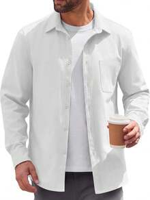 - Chaqueta ligera con botones para hombre, chaqueta casual de algodón - Beige - Ver 12