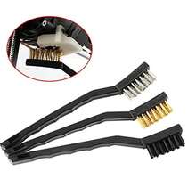 pdva 3pcs Bent Handle Wire Brush Set, Stainless Steel/Brass/Nylon Bristle Mini Cleaning Brushes, Suitable For Rust Removal, Oil Stain Removal, Deep Gap Cleaning, Multi-Functional Household And Industrial Scrubbing Tools - Multicolor - View 1