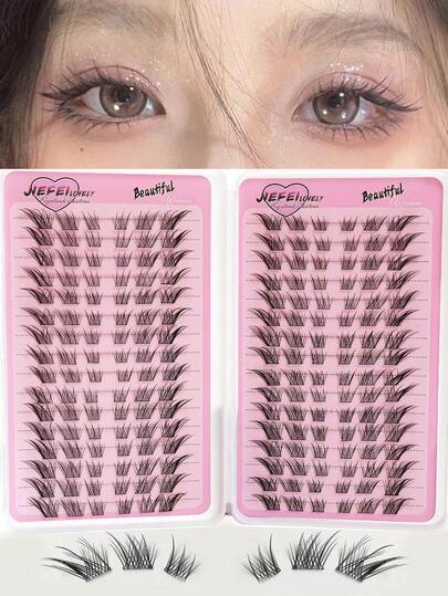 Conjunto de Cílios Postiços em Tufos Fox Eye & Cat Eye - 32 Fileiras, Comprimento Misto C Curl, Autoaplicação DIY para Iniciantes, Estilo Anime