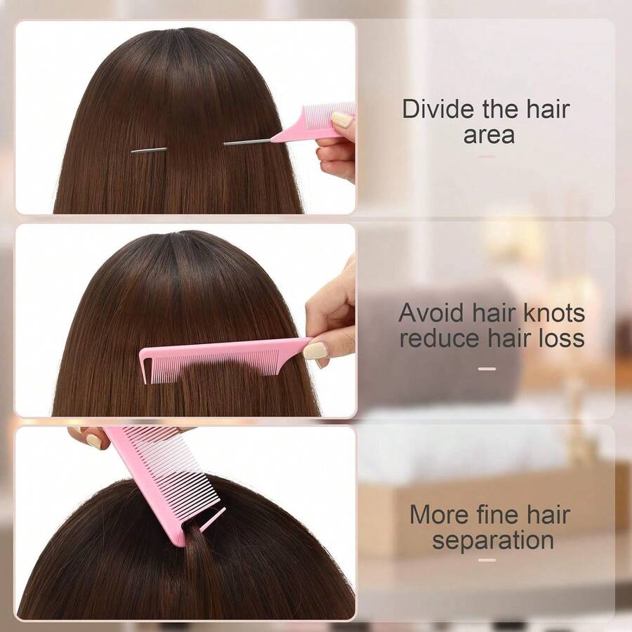 Rat Tail Steel Pin Hair Parting Comb Set, Anti-Static Highlight Sectioning Combination Kit For Hair Styling, Salon-Grade Fine Teeth Comb For Weaving, Braiding & Dyeing, Portable Hairdressing Tool Daily Home & Professional Use Accessories.