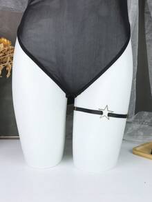 1pc Adjustable Black Elastic Thigh Garter, Hollow Star Pattern, Punk Y2K Style Leg Accessory, Suitable For Women's Party And Nightclub Outfit - A - View 5