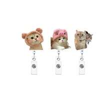 1pc/2pcs/3pcs Acrylic Cat Expression Retractable Rotating Badge Reel Doctor Nurse Keychain ID Holder - Multicolor D - View 19