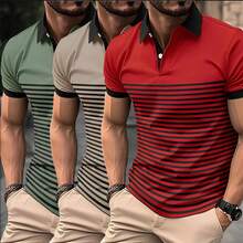 Camisa Polo Hombre, Camisa Tipo Polo Hombre, Cómodo y Transpirable, Rayas con Cuello en V, 3 Botones, Playeras Polo Hombre, Adecuado para Negocios - Morado - Ver 9