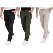 Holstone Pack 3 Pantalones Estilo Chino de Gabardina Premium Hombre - Uso Casual y Oficina Moda Caballero - Pantalón de Algodón. - Negro - Caqui - Arena - Ver 21