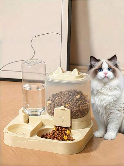 2-In-1 Cat Feeding & Watering Set, Dry-Wet Separation, Plastic Material. Easy-To-Clean Pet Feeder Water Station. Ideal For Daily Hydration & Healthy Feeding, Designed For Kittens Under 2.5kg