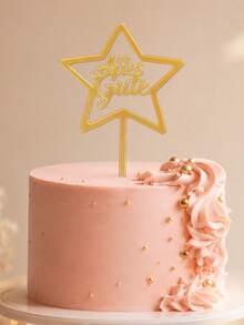 3pcs Gold Mirror Acrylic Alles Gute Cake Topper With Hollow Five-Pointed Star Frame, Elegant German Cursive Script Letter With Stick For Cake Top Decoration, German Birthday & Holiday Party, European Celebration Cake Decor Supplies - B - View 7