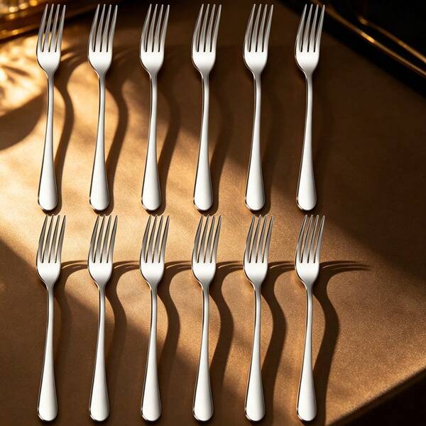 Stainless Steel Dinner Forks Set – 2.0mm Thickened, One-Piece Seamless, Mirror Polished Easy Clean, Ergonomic Streamlined Handle, 4-Tine Secure Grip – For Home, Restaurant & Outdoor Picnic