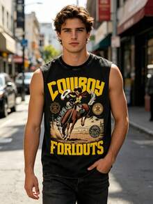 Retro Western Cowboy Sleeveless Vest Washed Cotton Breathable Fabric, Comfortable For Outdoor Wear Unisex American Street Style - 黑色2 - 查看 4