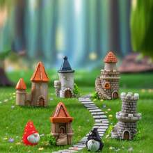 6pcs/Set, Creative European Vintage Miniature Castle House Model Decor, Collectible Architecture And Accessories, Suitable For Home Decor, Micro Landscape Gardening, Courtyard Bonsai Moss Decoration, Terrarium Decoration, As Small Gifts, Suitable For Christmas, Thanksgiving, New Year (Random Assortment) - A - View 13