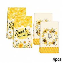 2/4/6pcs Set, Dish Towel, Little Bee Kitchen Towel And Dishcloth - Cute Farmhouse Style Decor, Adorable Bee Theme Hand Towel Suitable For Farmhouse Style Home, Modern Kitchen Decor Dishcloth, Machine Washable Bee Print, Home Gift For Mom, New Home Gift, Reusable Kitchen Cleaning Cloth For Home Kitchen Decor - Multicolor - View 17