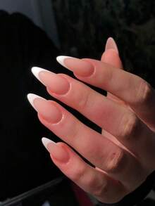 Minimalism Style 24pcs Short Almond White Edge French Press-On Nails, Fake Nail Tips, Nail Stickers, Manicure Set Suitable For Daily Wear, Dating, Afternoon Tea, Outings - Multicolor - View 2