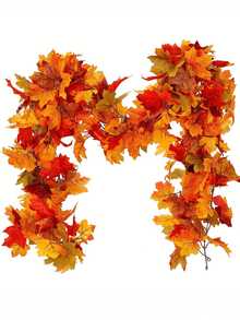1 pieza Guirnalda artificial de hojas de arce de otoño, planta colgante de otoño de 5.9 pies, decoración de Acción de Gracias, adecuada para boda interior/exterior, fiesta, hogar, chimenea, Halloween, decoración navideña - Naranja otoñal - Ver 1