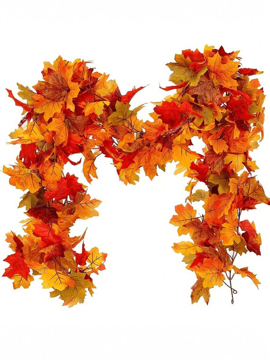 1 pieza Guirnalda artificial de hojas de arce de otoño, planta colgante de otoño de 5.9 pies, decoración de Acción de Gracias, adecuada para boda interior/exterior, fiesta, hogar, chimenea, Halloween, decoración navideña - Naranja otoñal - Ver 1