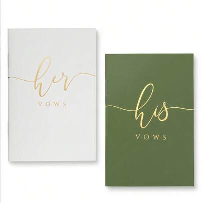 2 Wedding Vow Books, Men's And Women's Styles, Gold Foil Lettering, 28 Pages Total, Ample Space For Writing Vows, Perfect Essential For Your Wedding Day And Back To School Season