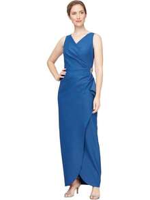 Alex Evenings Adelgazar Lado Largo Vestido Fruncido con Cascada Volantes Falda Vestido para Ocaciones Especiales para Mujer - marino - Ver 12