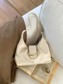 時尚優雅金屬扣飾女款單肩包，高端極簡可調節肩帶單肩包/斜挎包 - 白色 - 查看 7