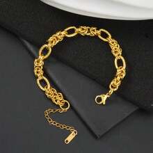 Fashionable Hip-Hop Stainless Steel 18K Gold-Plated Texture Interwoven Thick Bracelet Suitable For Men Women Daily Party Wear - Gold - View 4