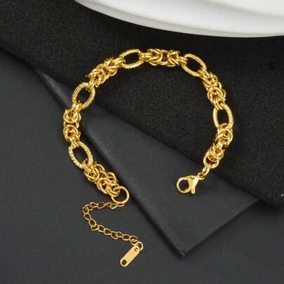 Fashionable Hip-Hop Stainless Steel 18K Gold-Plated Texture Interwoven Thick Bracelet Suitable For Men Women Daily Party Wear