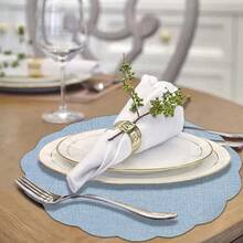 12/24/50/100 piezas Manteles individuales de lino con encaje floral, manteles redondos con forma de flor de 33.5 cm, manteles reutilizables para bodas de otoño, estilo rústico marrón para cenas, fiestas y decoración de granja - Multicolor - Ver 8