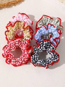 6pcs/Set Girls Multi-Color Plaid Fabric Hair Scrunchies Set Suitable For Daily Decoration - Multicolor - View 2