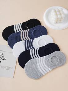 5 Pairs Spring/Summer New Anti-Odor Sweat-Absorbent Thin Durable Breathable Striped Short Boat Socks For Men And Women - Multicolor - View 2