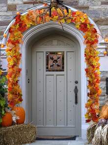 1 pieza Guirnalda artificial de hojas de arce de otoño, planta colgante de otoño de 5.9 pies, decoración de Acción de Gracias, adecuada para boda interior/exterior, fiesta, hogar, chimenea, Halloween, decoración navideña - Naranja otoñal - Ver 6