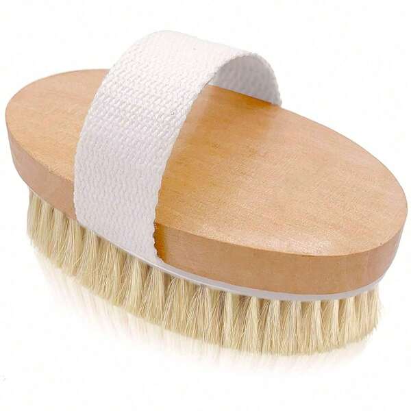 1pc Dry Skin Body Brush - Improves Skin's Health And Beauty - Natural Bristle - Remove Dead Skin And Toxins, Cellulite Treatment, Improves Lymphatic Functions, Exfoliates, Stimulates Blood Circulation Home Bathroom Decor Fall Decor Back To School