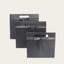 1 صندوق هدايا محمول قابل للطي بتصميم متكامل، صندوق هدايا بفيونكة سوداء، صندوق هدايا بشريط لحفلات الزفاف، صندوق تغليف، صندوق هدايا تذكارية للزفاف، ، صندوق هدايا عيد الميلاد، مناسب لحفلات أعياد الميلاد، صندوق هدايا حفلات العطلات، صندوق تخزين هدايا الزفاف - أسود - مشاهدة 4