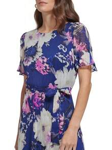 DKNY Vestido Midi de Gasa con Mangas y Falda Godet Vestido para Mujer - Equipaje - Ver 4