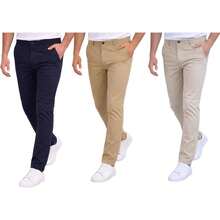 Holstone Pack 3 Pantalones Estilo Chino de Gabardina Premium Hombre - Uso Casual y Oficina Moda Caballero - Pantalón de Algodón. - Negro - Azul Marino - Verde Olivo - Ver 24