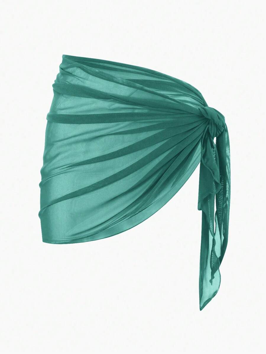 Solid Color Mesh Swim Basics Skirt For Beach And Resort, Ideal For Summer Beach Vacations. XUQA - 綠色 2 - 查看 1