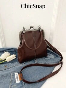 Women's PU Leather Crossbody Bag With Round Polka Dots, Vintage Style Handbag With Buckle Closure And Adjustable Shoulder Strap, Solid Color And Lightweight City Tote Bag - 米色 - 查看 1