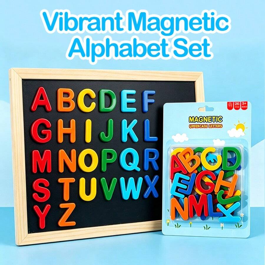 1件裝多色磁性字母字母組，大寫ABC學習玩具，拼字閱讀教育冰箱磁鐵，適用教室白板、居家學習，生日聖誕復活節禮物