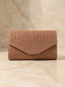 Beige Velvet Handbag For Women, Formal Handbag With Chain Shoulder Strap - Brown - View 1